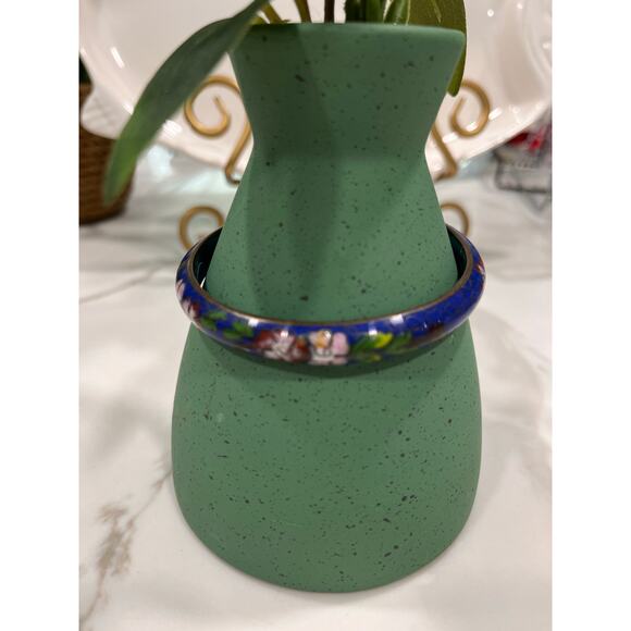 Vintage Cloisonné Enamel Bangle Bracelet – Blue Floral Chinese Style Jewelry - Picture 2 of 8